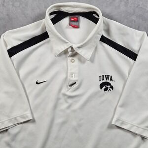 Nike Team Iowa Hawkeyes Polo Shirt Mens Large White Logos Performance Golf
